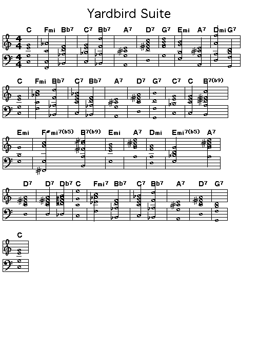 Yardbird Suite, p1: GIF image of the score for the chord progression of Charlie Parker's "Yardbird Suite".