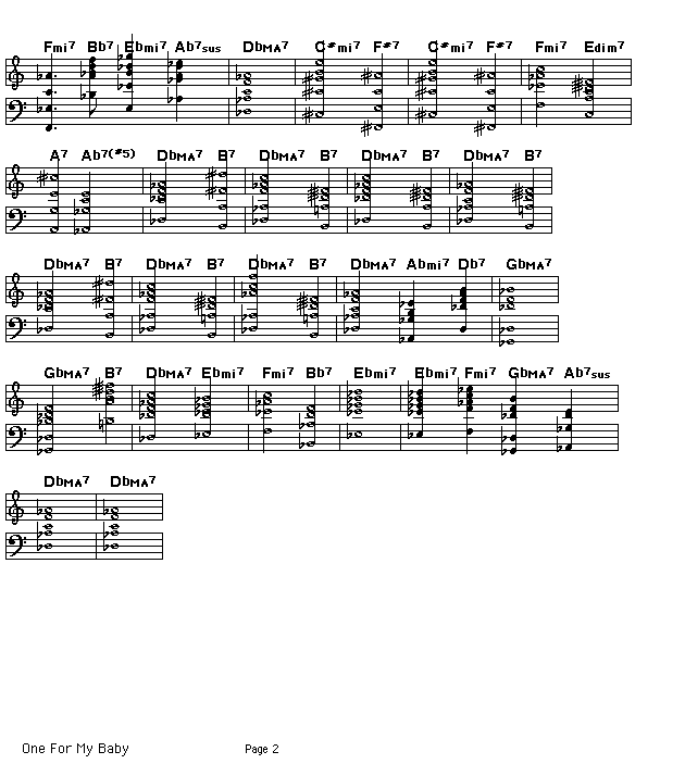 One For My Baby (And One For The Road), p2: Page 2 of the score for the chord progression of Harold Arlen's "One For My Baby (And One For The Road)"