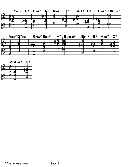 Where Are You, p2: Page 2 of the score for the chord changes for Jimmy McHugh's "Where Are You".