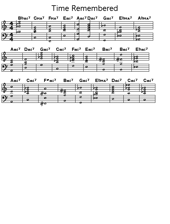 Time Remembered, p1: GIF image of the chord changes for Bill Evans' "Time Remembered".