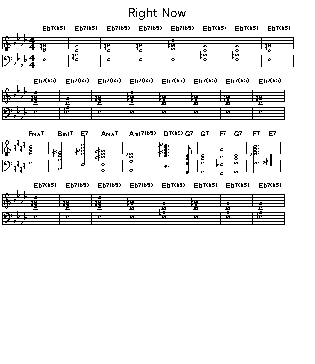 Right Now: GIF image of the score for the chord progression of Charle Tolliver's "Right Now".