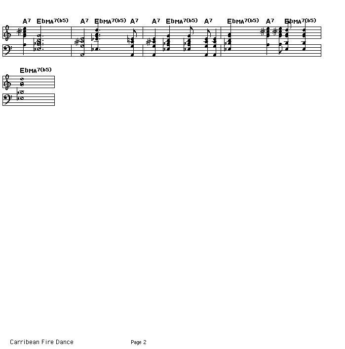 Carribean Fire Dance, p2: Page 2 of the chord sequence of Joe Henderson's "Carribean Fire Dance".