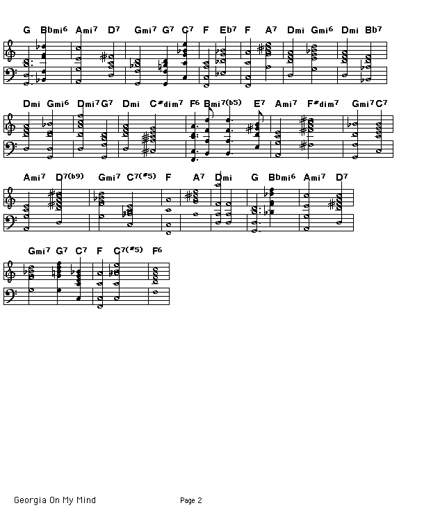 Georgia On My Mind, p2: Page 2 of the chord changes of Hoagy Carmichael's "Georgia On My Mind".