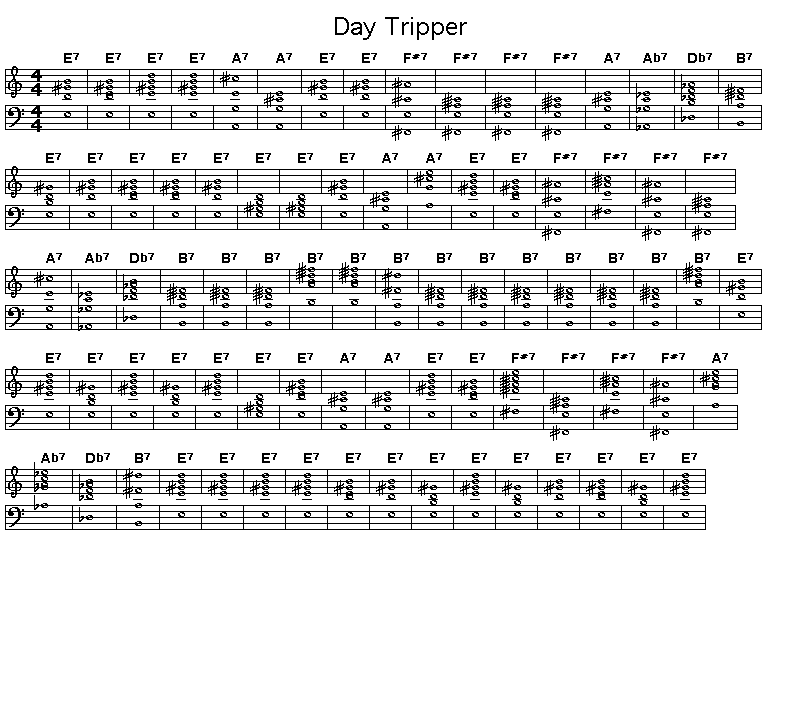 Day Tripper, p1: <P>Printable GIF image of the chord progression for John Lennon and Paul McCartnet's "Day Tripper".</P>  <P> </P>