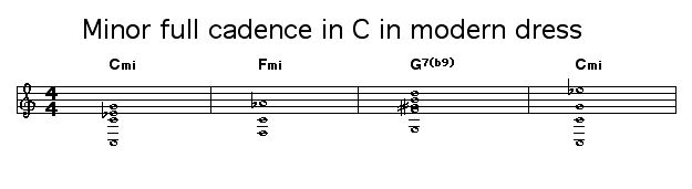Minor full cadence in C in modern dress: 