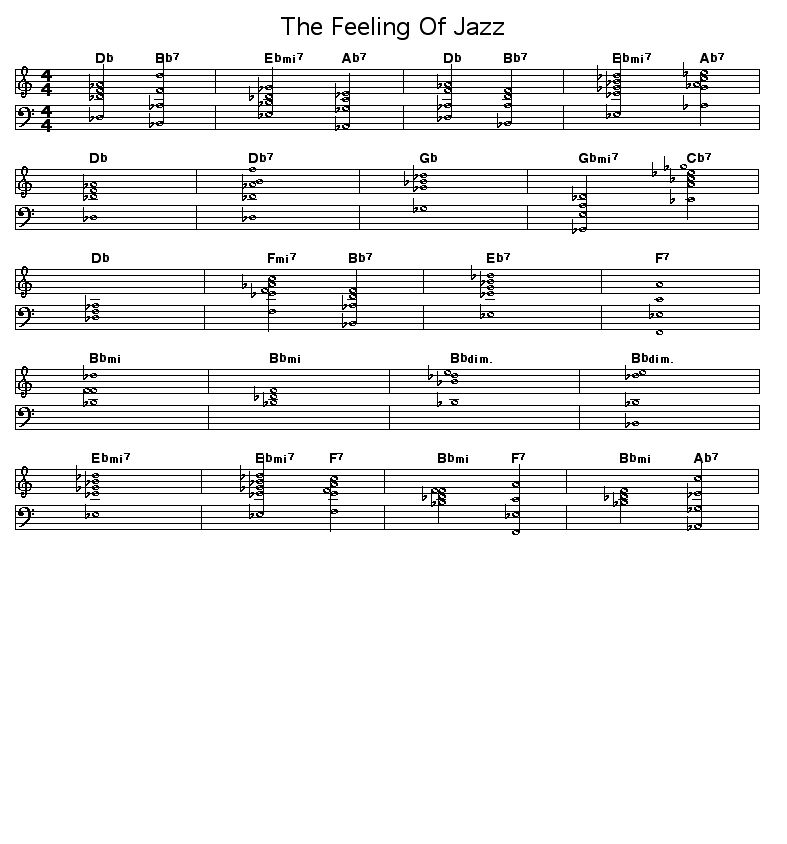 The Feeling Of Jazz: Chord changes for Duke Ellington's "The Feeling of Jazz".      Ellington played this with his Orchestra in 1962 and more famously with John Coltrane on the album "Duke Ellington and John Coltrane" recorded for Impulse Records that year.