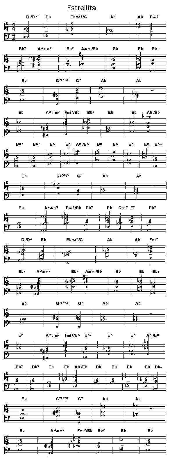 Estrellita: Chord changes for Manual M. Ponce's "Estrellita", which means "Little Star" in English.