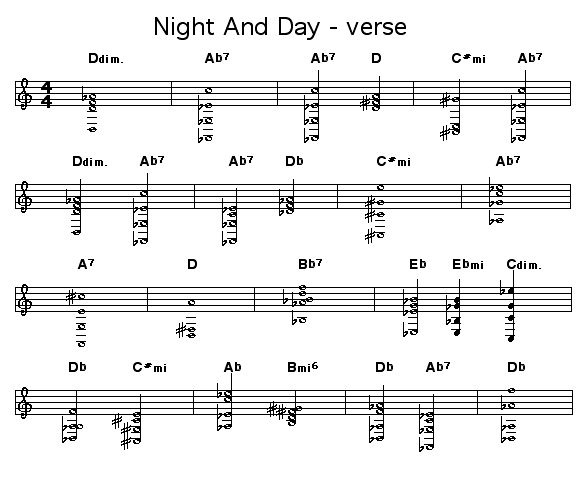 Night and Day - verse: Chord progression for the verse introduction of Cole Porter's "Night And Day".