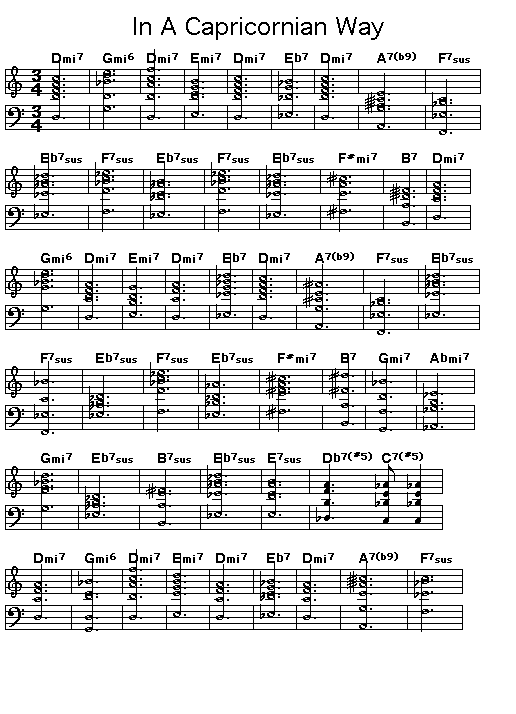 In A Capricornian Way, page 1: Gif rendering of page 1 of the score for the chord progression of Woody Shaw's "In A Capricornian Way".