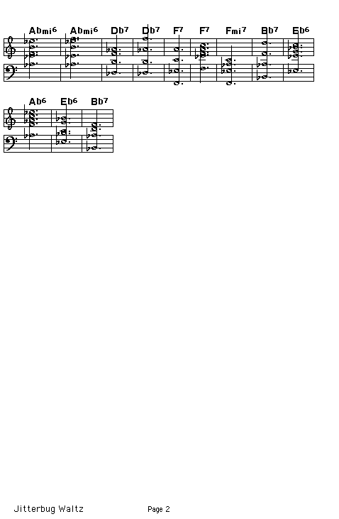 Jitterbug Waltz, page 2: <P>Gif rendering of page 2 of the score for the chord progression of Fats Waller's "Jitterbug Waltz".</P>