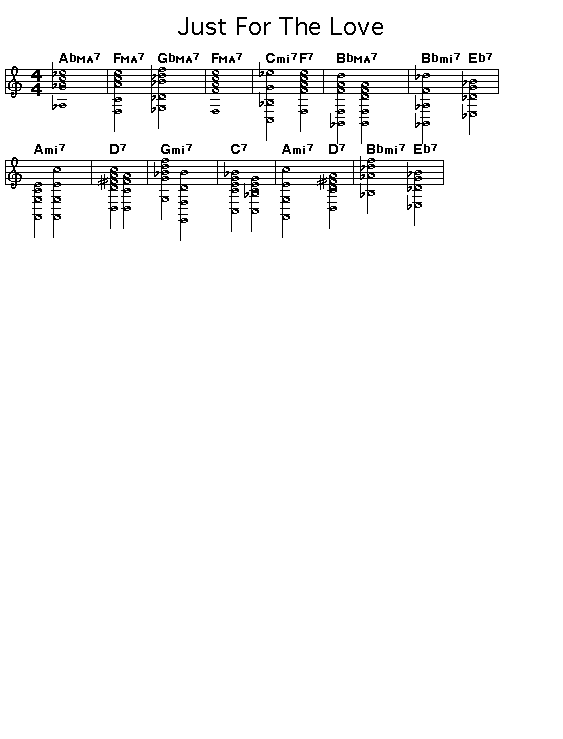 Just For The Love: <P>Gif rendering of the score of the chord progression for John Coltrane's "Just For The Love".</P>