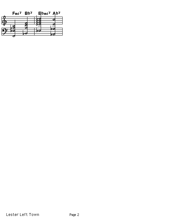 Lester Left Town, page 2: <P>Gif rendering of page 2 of the score of the chord progression for John Coltrane's "Just For The Love".</P>