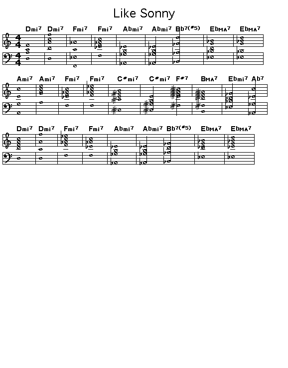 Like Sonny: <P>Gif rendering of the score of the chord progression for John Coltrane's "Like Sonny".</P>