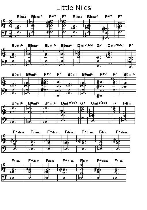 Little Niles: <P>Gif rendering of the score of the chord progression for Randy Weston's "Little Niles".</P>