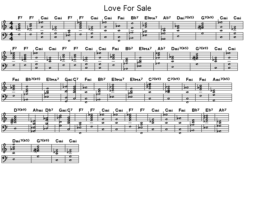 Love For Sale: <P>Gif rendering of the score of the chord progression for Cole Porter's "Love For Sale".</P>