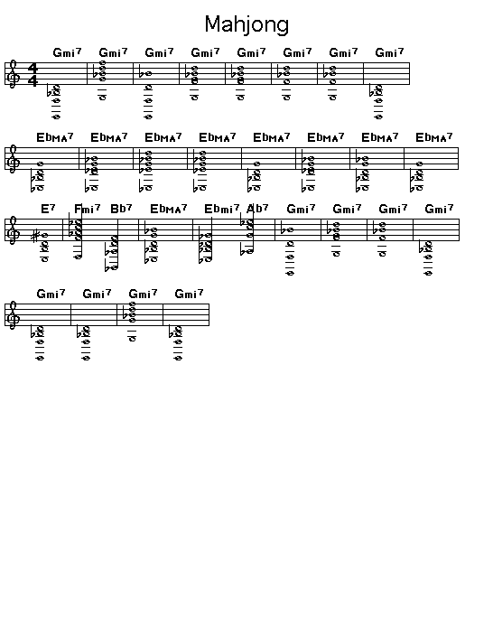 Mahjong: <P>Gif rendering of the score of the chord progression for Wayne Shorter's "Mahjong".</P>