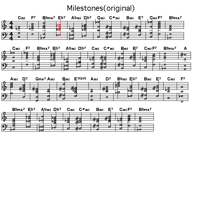 Milestones (original): <P>Gif rendering of the score of the chord progression Miles Davis' "Milestones (original)".</P>