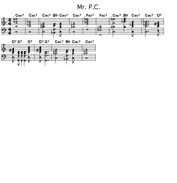 Mr. P.C.: <P>Gif rendering of the score of the chord progression for John Coltrane's "Mr. P.C.".</P>