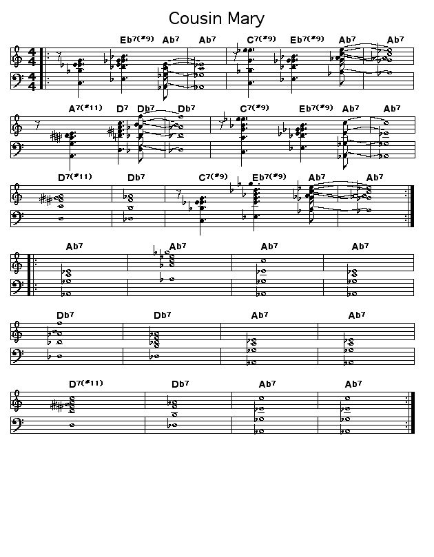 Cousin Mary, p1: GIF image of the score for the changes of John Coltrane's "Cousin Mary".